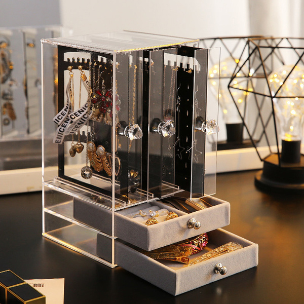 Transparent Acrylic Earrings Necklace Box Display Case Organizer Jewelry Storage 
