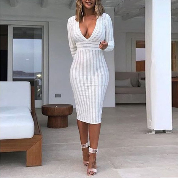 Long sleeve v store neck bodycon dress