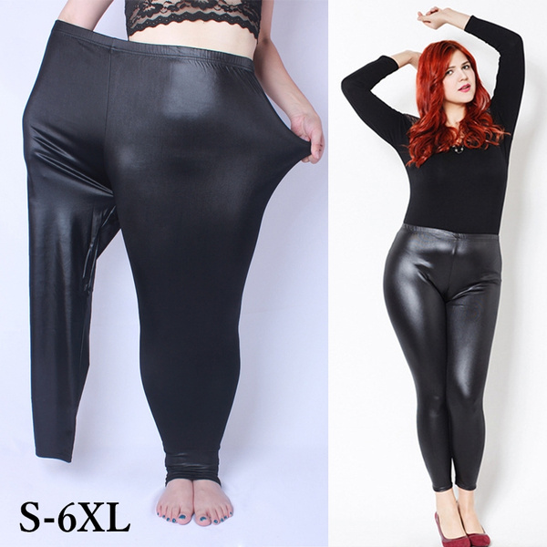 Plus Size Women Sexy Stretch Faux Leather Leggings Ladies High