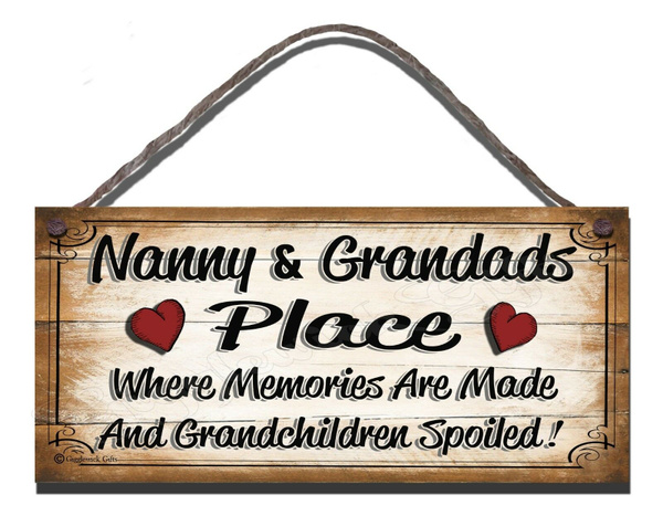 HANDMADE WOODEN SIGN PLAQUE NANNY AND GRANDADS PLACE WHERE MEMORIES GIFT PRESENT