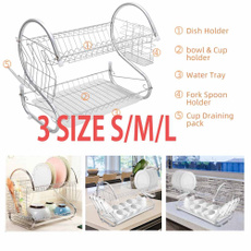 S/M/L 2-Tier Multi-function Stainless Steel Dish Drying Rack Cup Drainer Silver(Cannot Ship To POBOX)