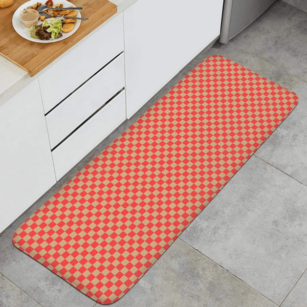 Popular Red and Yellow Checkered Floor Runner Rugs Long Kitchen