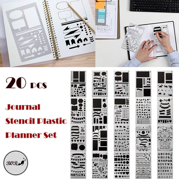 20 PCS Journal Stencil Plastic Planner Set for Journal Notebook Diary  Scrapbook DIY Drawing Template Journal Stencils 4x7 Inch