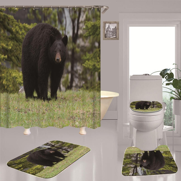 Non Slip Bath Mat Bathroom Decoration, Black Bear Bathroom Rug Sets