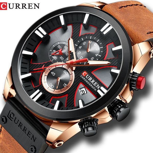 CURREN Big Dial Men s Watch 2019 Chronograph Sport Men Leather