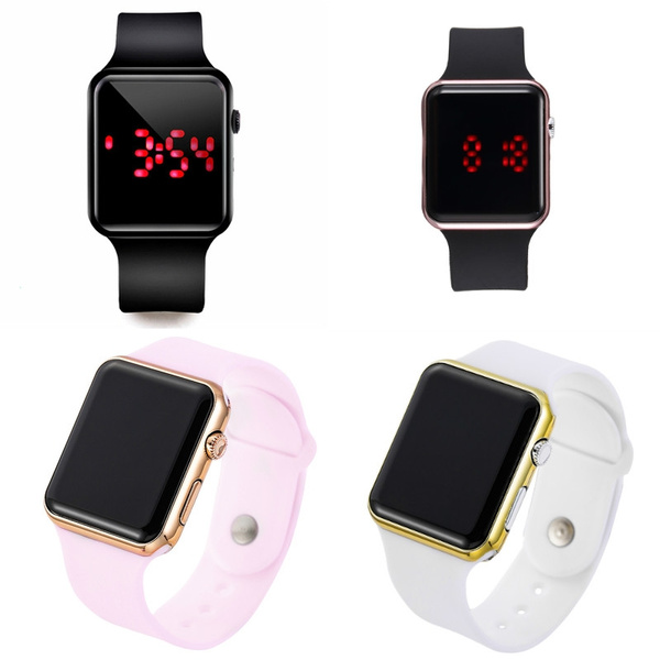 2020 New Square Mirror Face Silicone Band Digital Watch Red LED Watches Metal Frame WristWatch Sport Clock Wish