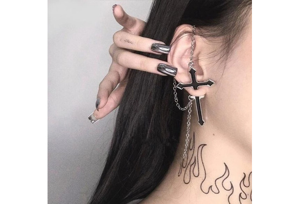 Silver Accessory Fashion Jewelry Earring Minimalist Trending Streetwear Earring Silver Stud Modern Earring Gothic Cross Design Earring
