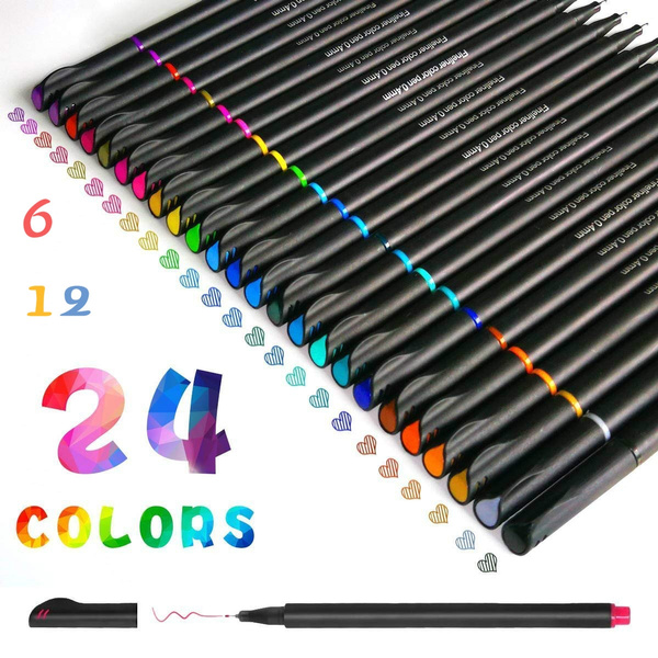 Fineliners Pens, Fineliner Color Pen Set Sketch Writing Drawing Pens for  Bullet Journal Note Taking and Coloring Books- 24 12 6 Assorted Colors