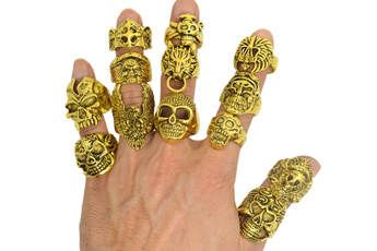 Jewelry, skull, gold, fashion ring