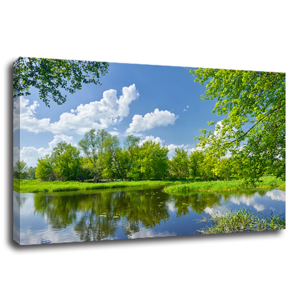 Forest Lake Photo on Canvas Wall Art Framed Ready to Hang for Home and Office 