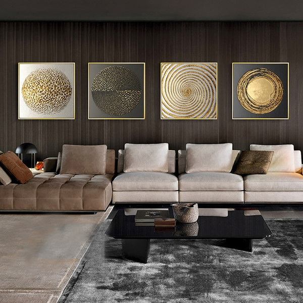 Abstract Canvas Painting Gold Black, Decorative Wall Art For Living Room