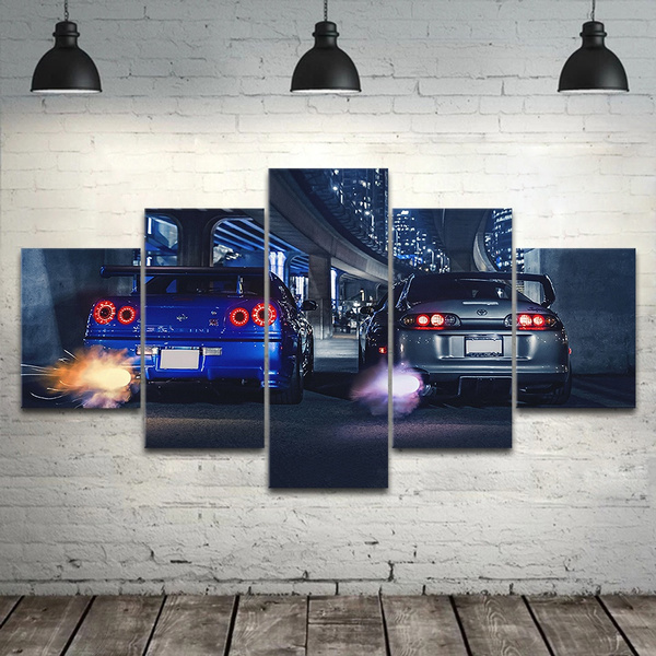 Canvas Print Painting 3 Panel Fast Furious Double Car Wall Art Canvas Home Garden Posters Prints