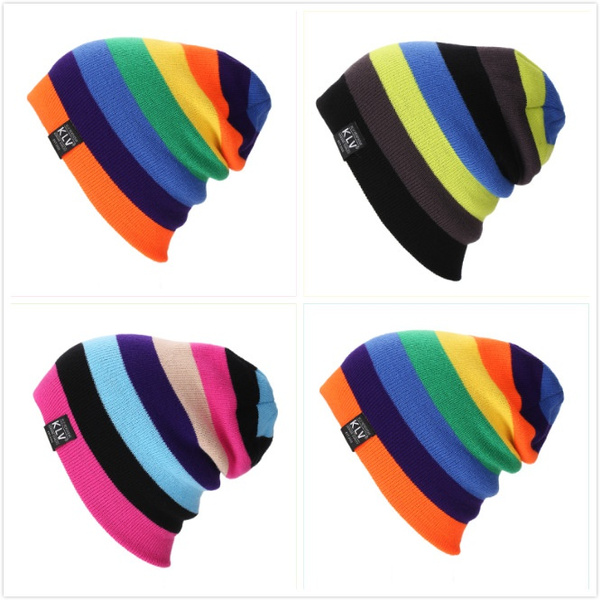 Women Rainbow Knitted Hat Men Mixed 