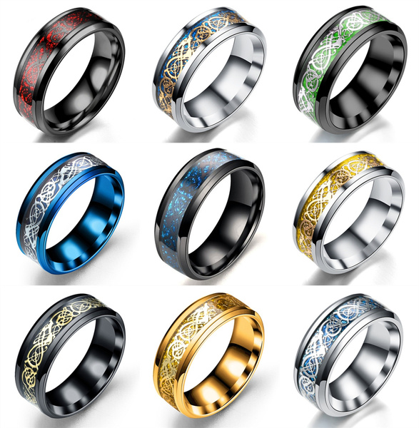 2018 Men's Stainless Steel Ring Silvering Celtic Dragon Finger Rings Jewelry 8MM 