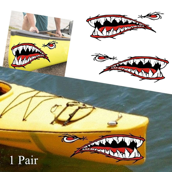 1Pair Reflective Decals Sticker Shark teeth Mouth Fishing Boat