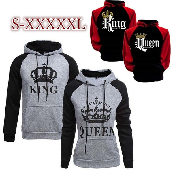 King and Queen Long Sleeve Matching Couple Hoodies Pullover Hoodie Sweatshirts Plus Size S 5XL