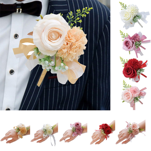 1pcs Wrist Flower Rose Corsage Bridesmaid Groom Boutonniere Wedding Party 