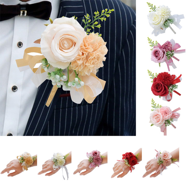 1pcs Wrist Flower Rose Corsage Bridesmaid Groom Boutonniere Wedding Party 1pcs Wrist Flower Rose Corsage Bridesmaid Groom Boutonniere Wedding Party
