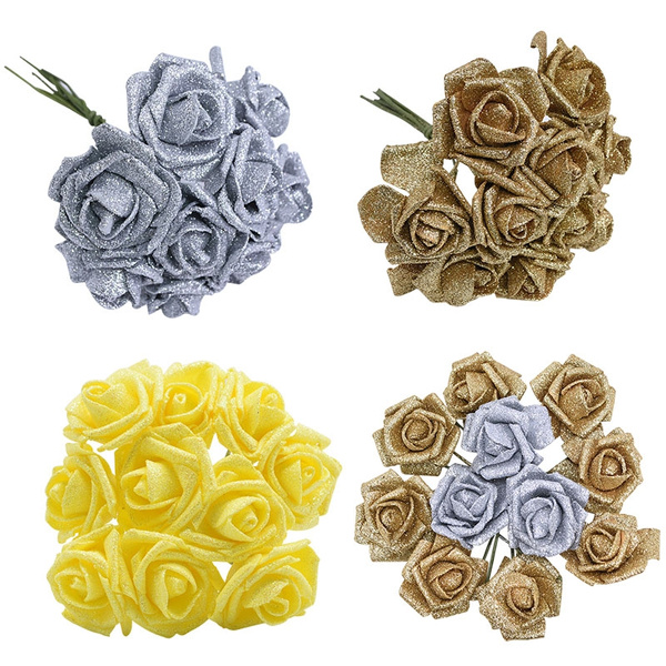 Artificial Flowers Decor, Artificial Glitter Roses, Glitter Foam Flower