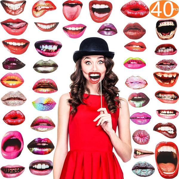 AOZUO 20PCS Funny Lip Mouth Photobooth Props, Handheld Party Selfie Photo Props Accessories For Carnival Wedding Table Decoration Birthday Graduation - View #5