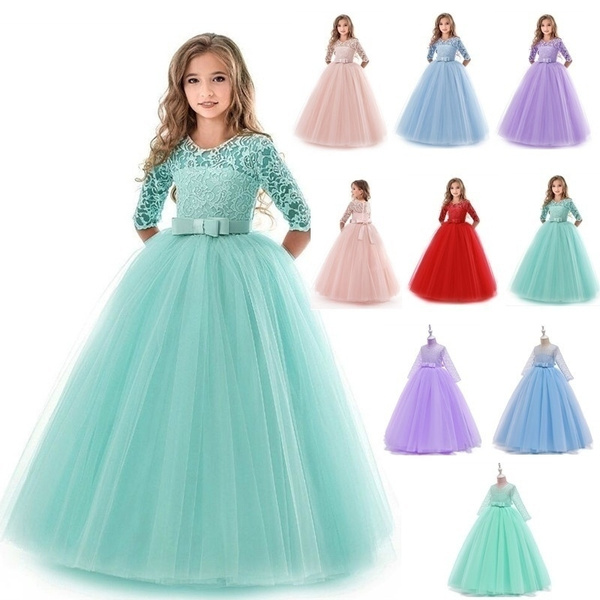 Teenager Girls Age 5-14 Years Kids Lace Tulle Long Dress Formal Prom ...