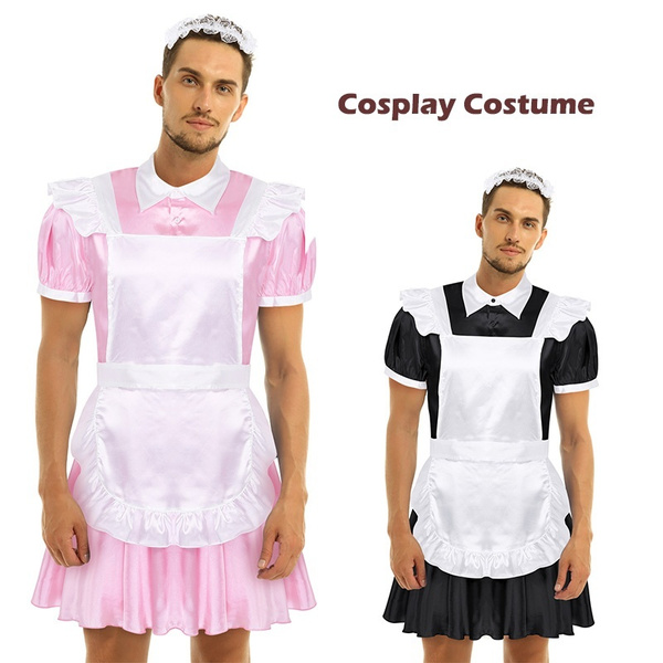 3pcs Mens Sissy Girl Maid Uniform Cosplay Costume Satin Dress Fancy Dress Outfit 3pcs Mens Sissy Girl Maid Uniform Cosplay Costume Satin Dress Fancy Dress Outfit