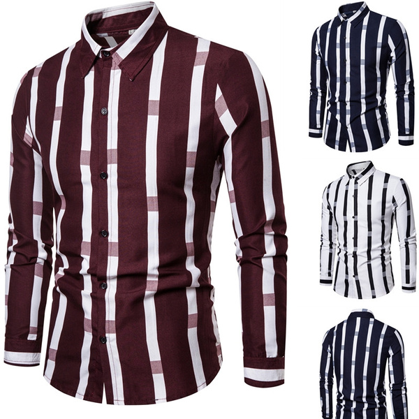 Long-sleeved Cotton Shirt - Red/black striped - Men