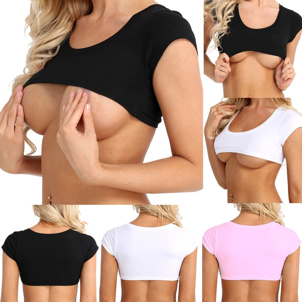 Women's Ultra-thin Sheer Mesh See-Through Tops, Hot Sleeveless Crop Tops  /Short Top Casual T-Shirt