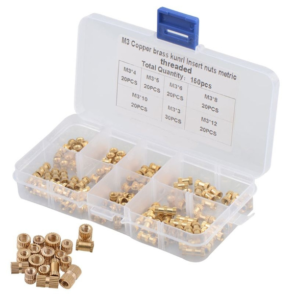 150pcs/Box Brass Knurl Insert Nuts M3 Threaded Insert Screws Assortment Set Kit 