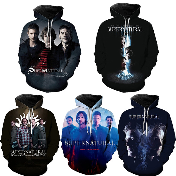 3D Supernatural Hoodie Pullover Jacket Hoodie 3D Printing Movie Thin Hoodie Sweatshirt with Pocket 3D Printing Hoodie Fashion Long sleeve Casual