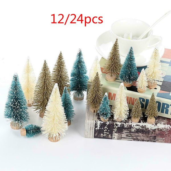 24pcs Tabletop Christmas Pine Tree Xmas Mini Snow Trees Small Decoration Gifts
