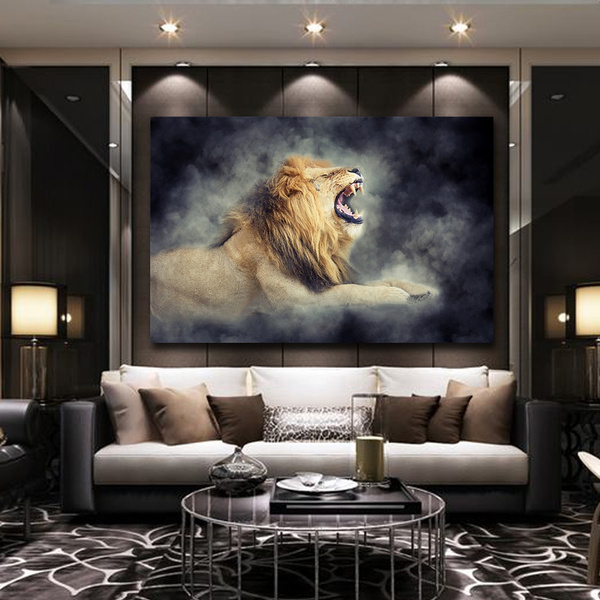 Frameless Embellished Large Male Lion