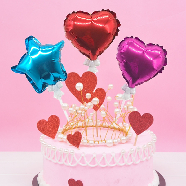 Newrys 10Pcs Heart Star Balloon Flag Cake Topper Party Supplies Birthday Wedding Party Decoration Hearts Rose Red Newrys 10Pcs Heart Star Balloon Flag Cake Topper Party Supplies Birthday Wedding Party Decoration Hearts Rose Red