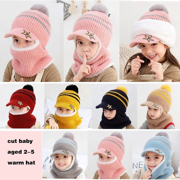 Kids Boys Girls Knitted Wool Hat Brim 