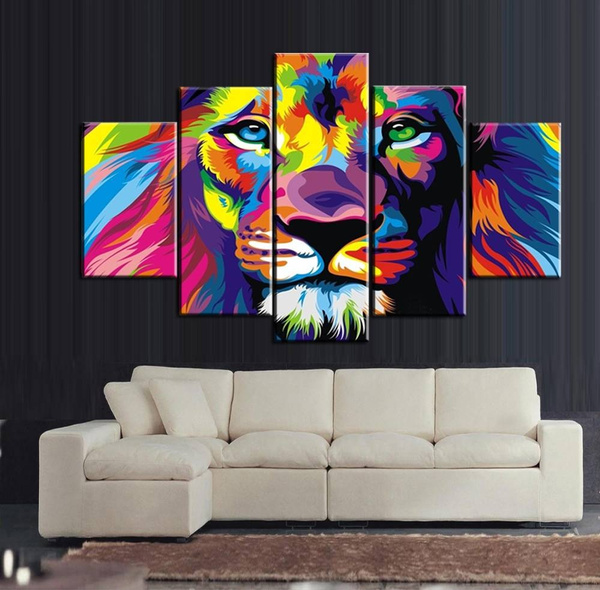 Colourful Lion Animal Bedroom Framed Wall Canvas 3D Art Picture Mount Room R778 