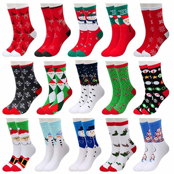 15 colors Women's Christmas Holiday Socks Cotton Knit Xmas Socks for ...