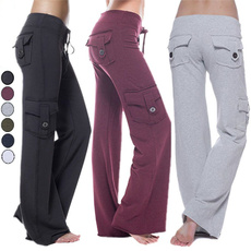 Women Loose Pocket Stretch Drawstring Button Casual Yoga Pants Sweatpants