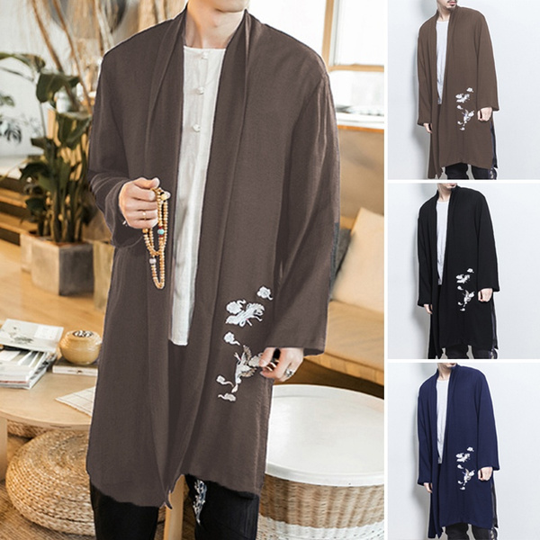 Men's Fashion Kimono Long Cardigan Sweater Cape Print Long Sleeve