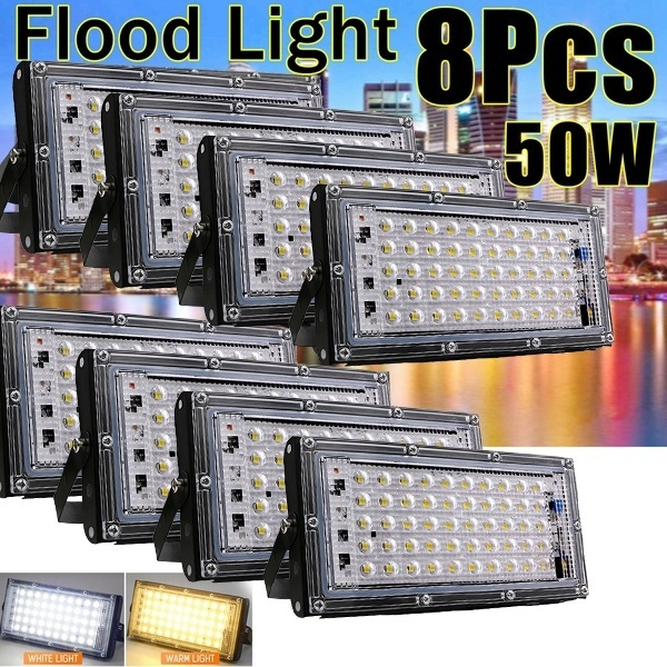 4/6/8Pcs Warm/white 50W LED 4500LM 50LED Flood Light IP66 Waterproof ...