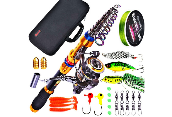 Sougayilang Portable Fishing Rod Set - Carbon Fiber Telescopic Fishing Pole  Casting Reel Fishing Carrier Bag Lure Line