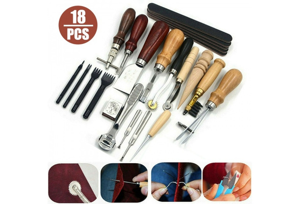 18Pcs Vintage Leather Craft Kit Stitching Sewing Beveler Punch Working Hand  Tools