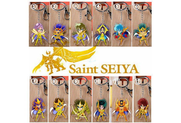 Hot Saint Seiya 12 Gold Saint Keyring Cartoon Acrylic Double Sided Keychain 1Pc