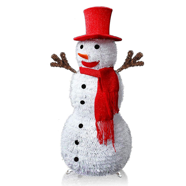 Details about   Pop-Up Collapsible Tinsel Christmas Tree Snowman With Hat Artificial Snowman 