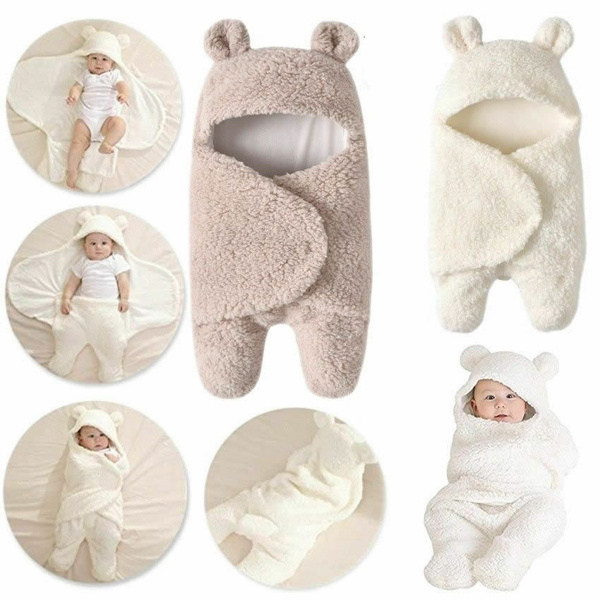 Infant Newborn Faux Fleece Teddy Bear Blanket Swaddle Baby Hooded Wrap  Sleeping Bag | Wish