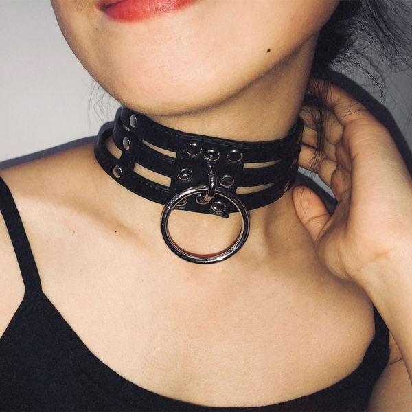 Sexy Handmade Leather Punk Chokers Necklace Belt Goth Collar Harajuku Two  O-Round Club Party Choker Necklace