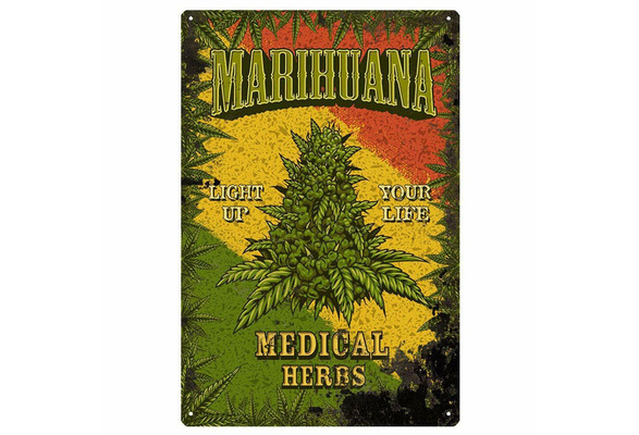 Marijuana Leaf Metal Tin Sign Cannabis Weed Iron Painting Wall Art Poster