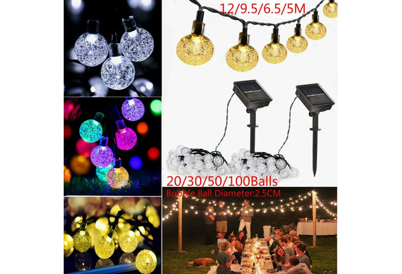 20-100 LED Solar String Light Crystal Balls Outdoor Garden Patio Party Wedding