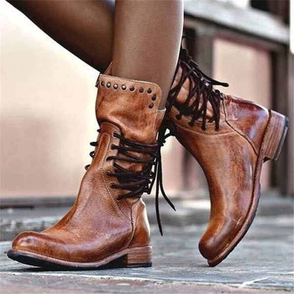 2019Women's Winter Punk Style Military Motorcycle Short Boots Fashion ...
