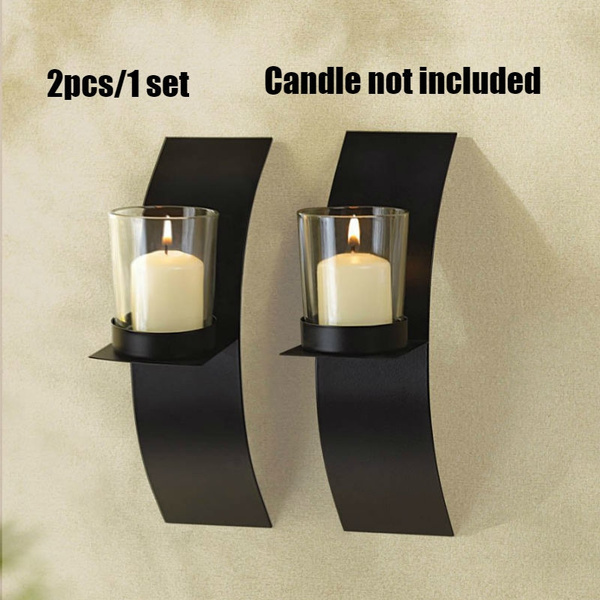 2 Pcs Black Metal Candle Holders Wall Hanging Art Home Decor Wish - Wall Votive Candle Holder Sculpture