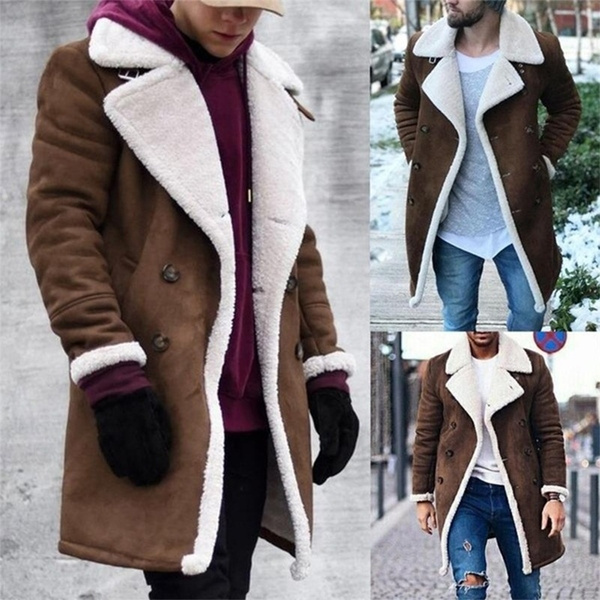 Men's Faux Shearling Jacket Sherpa Jackets Long Coat Winter Overcoat | Wish